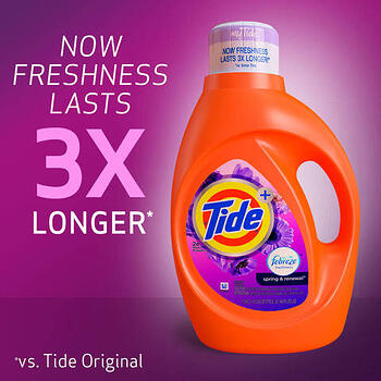 Tide Plus Febreze Freshness HE Liquid Laundry Detergent, Spring & Renewal, 92 Fl Oz