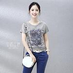 Floral Rectangular Printing Short Sleeve T Shirt